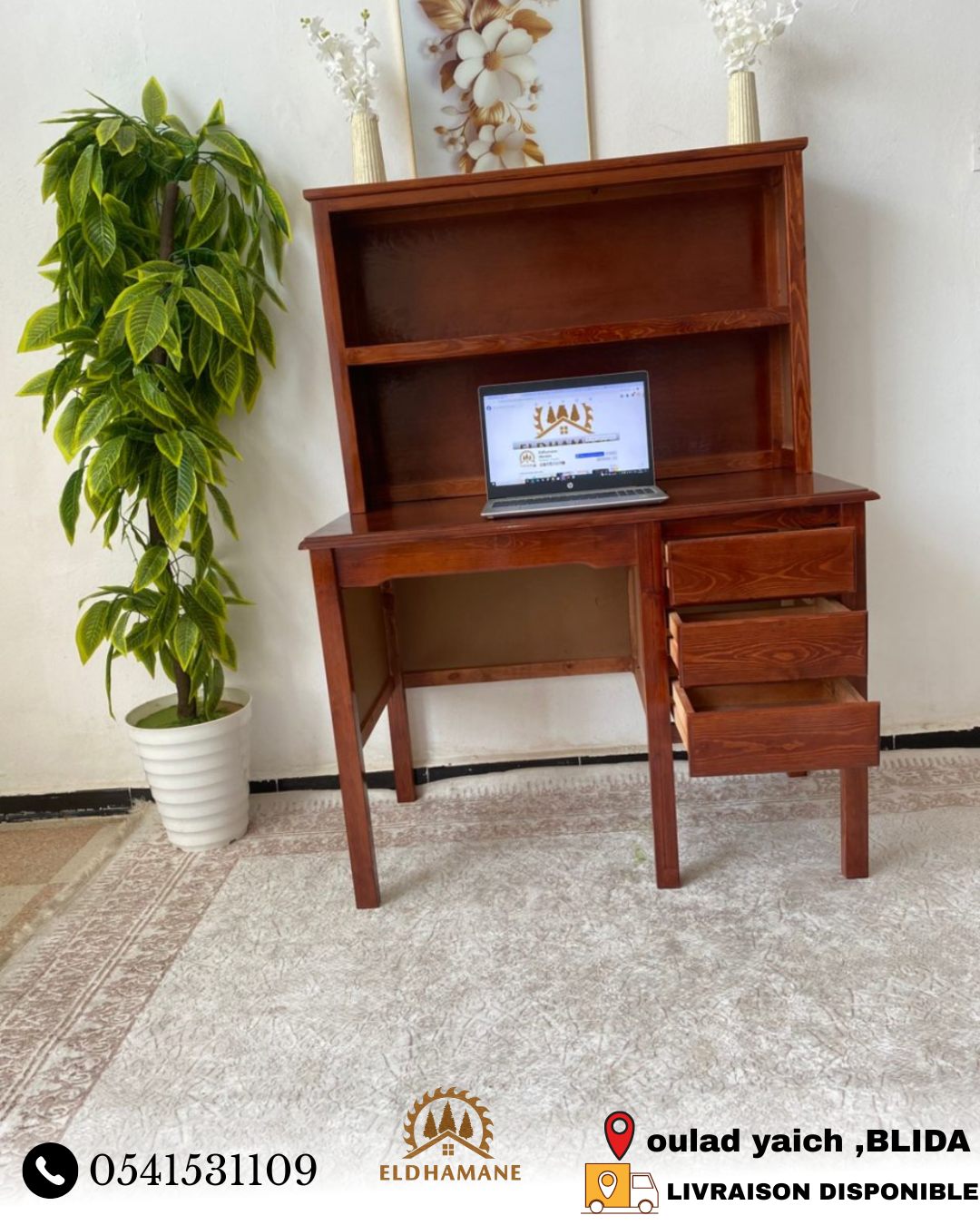 Bureau en bois rouge – Image 3