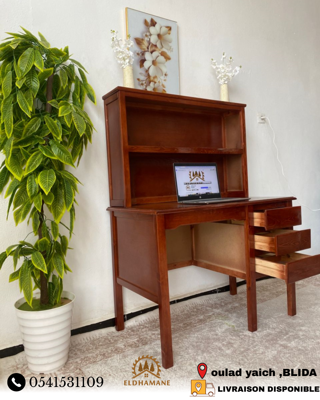 Bureau en bois rouge – Image 2