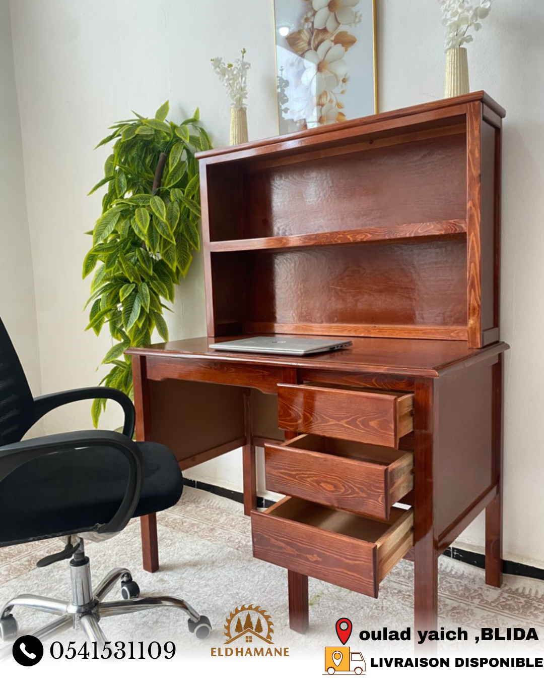 Bureau en bois rouge – Image 4